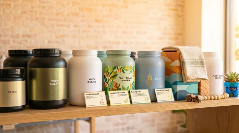 Protein supplement brands on a shelf